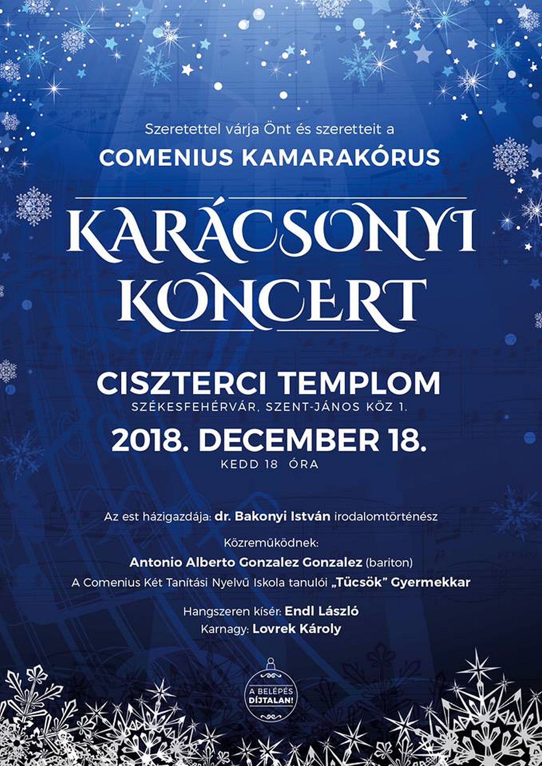 A Comenius Kamarakórus ad karácsonyi koncertet kedden a ciszterci templomban